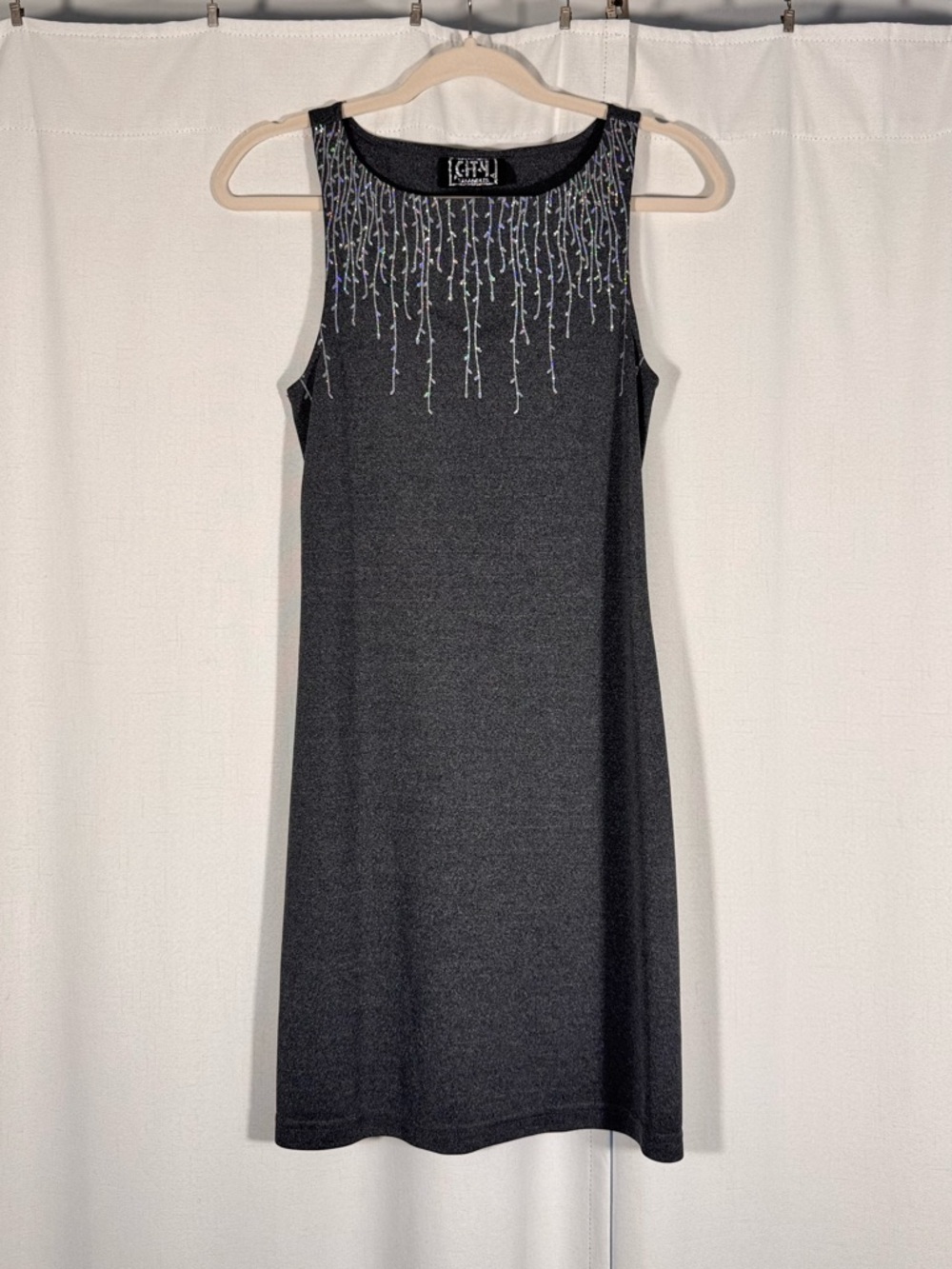 Vintage Y2K City Triangles Gray Sparkle Sleeveless Mini Dress